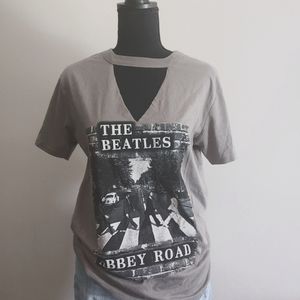 The Beatles Graphic T-Shirt Sm V-Neck Cutout Band Tee